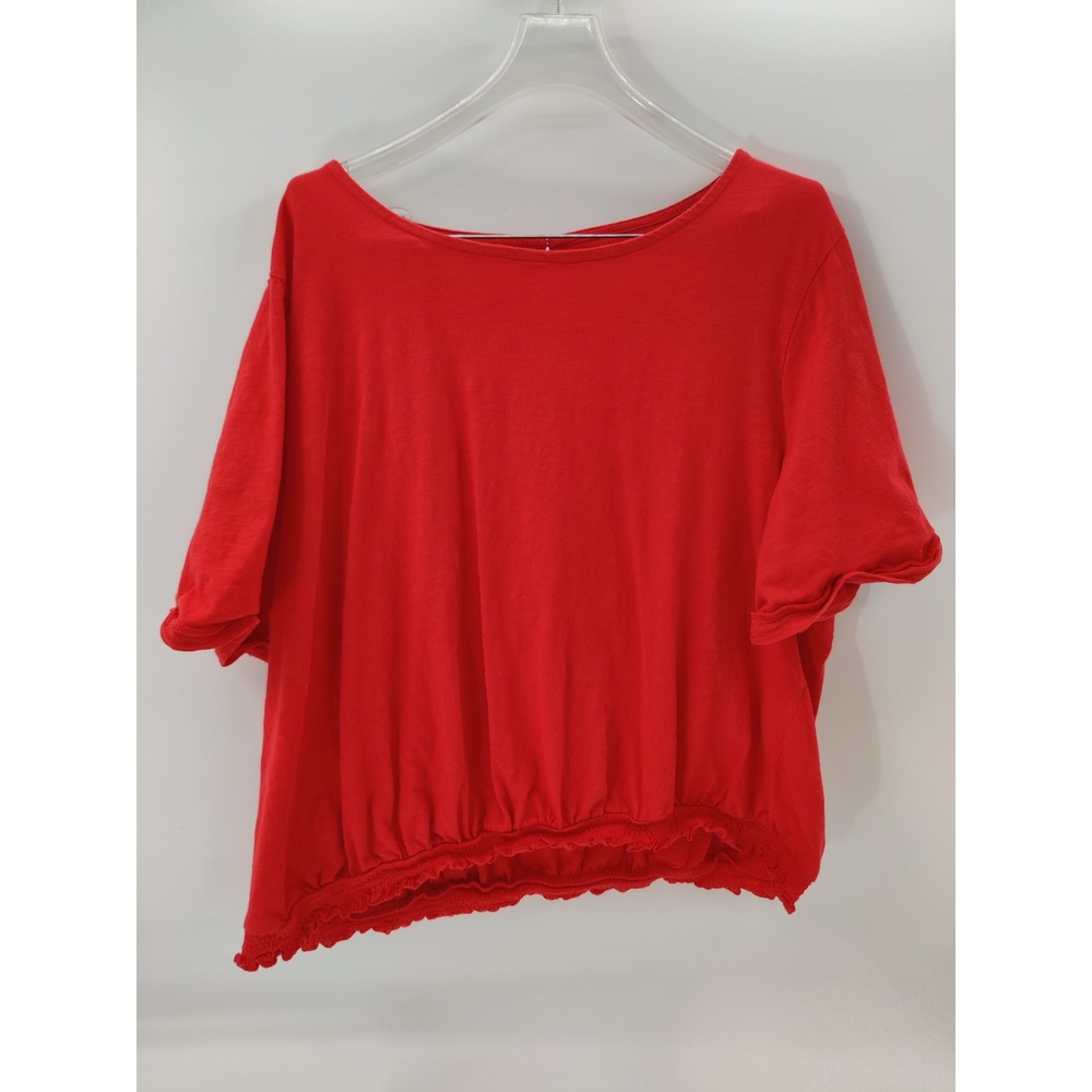 St Johns Bay‎ Women's Red Cotton Elastic Waist Short Sleeve Top Women's Size 2X